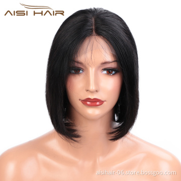 Aisi Hair Wholesale Short Bob Natural Black Wig Silky Straight Swiss Lace Wig Synthetic Lace Frontal Hair Wigs For Black Women